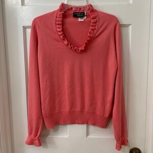 Givenchy Sport Ruffle Neck Soft Quiet Luxury Salmon Knit Sweater VTG Sz 40, US 8